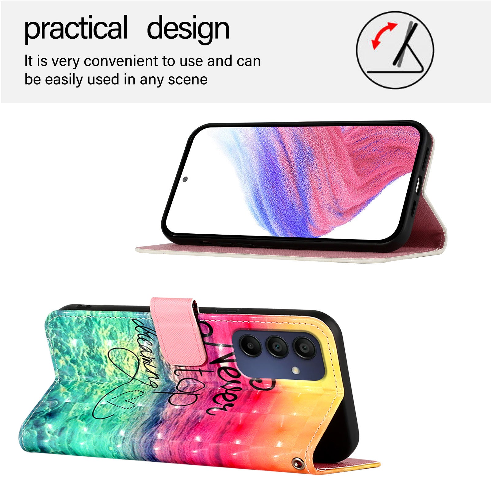 For Samsung Galaxy A16 5G / A16 4G Leather Case YB Pattern Printing Leather Series-2 Pattern Printing Wallet Stand Cover - Never Stop Dreaming For Samsung Galaxy A16 5G / A16 4G Leather Case YB Pattern Printing Leather Series-2 Pattern Printing Wallet Stand Cover - Never Stop Dreaming